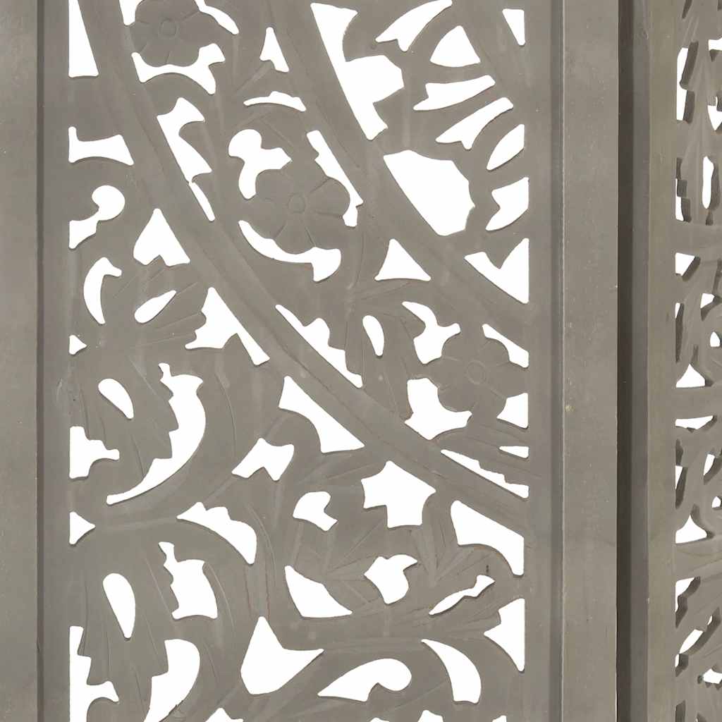 Kamerscherm 3 panelen handgesneden 120x165 cm mangohout grijs – afbeelding 4