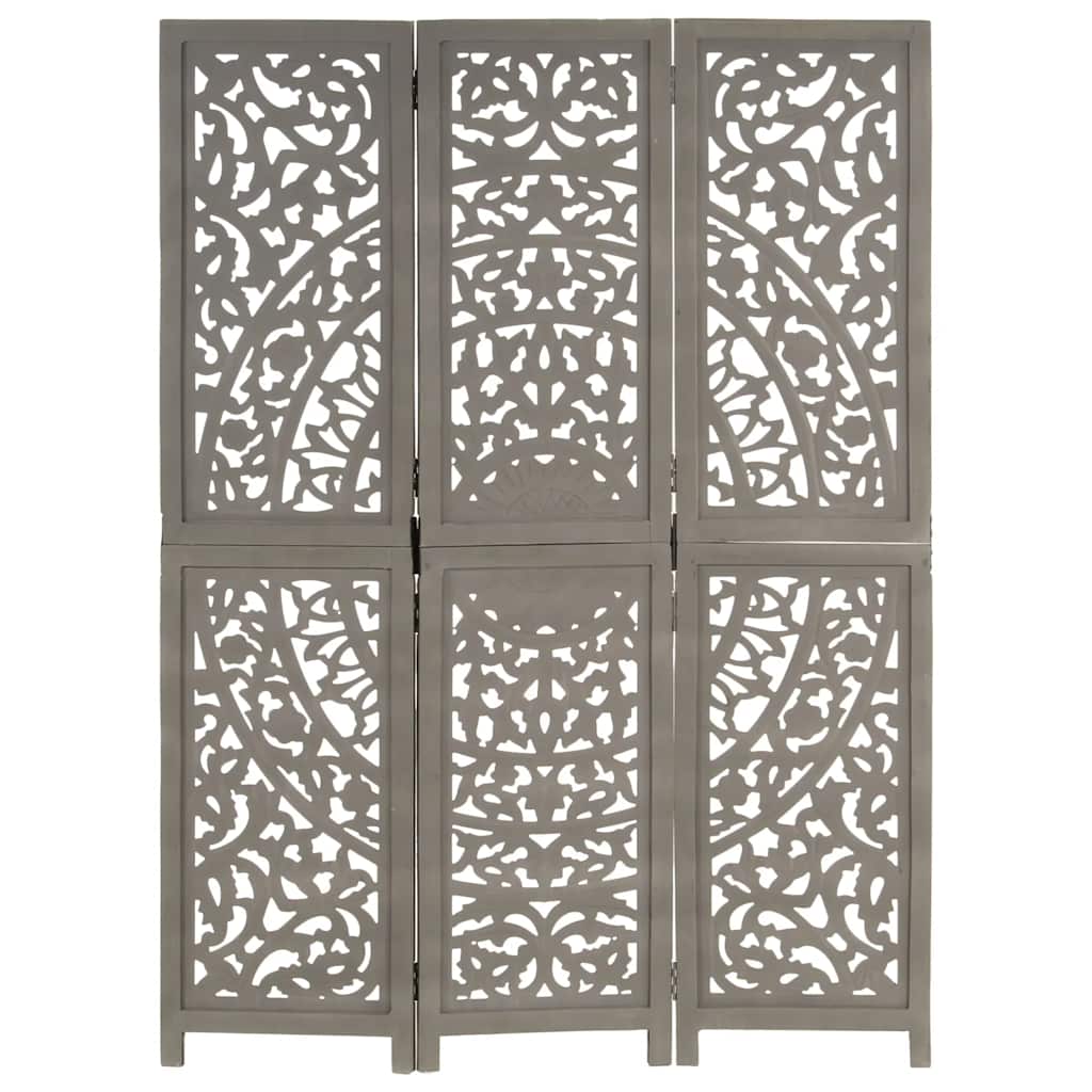 Kamerscherm 3 panelen handgesneden 120x165 cm mangohout grijs – afbeelding 6