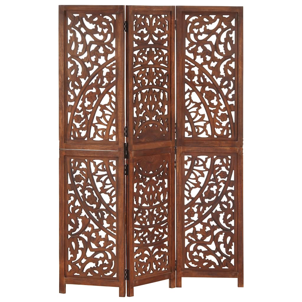 Kamerscherm 3 panelen handgesneden 120x165 cm mangohout bruin – afbeelding 1