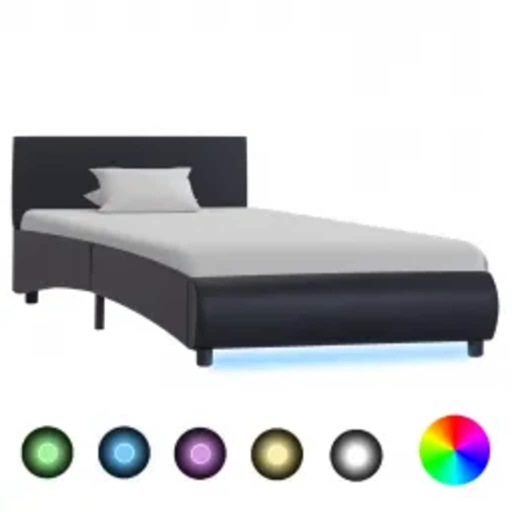Bedframe met LED kunstleer zwart 100x200 cm – afbeelding 1
