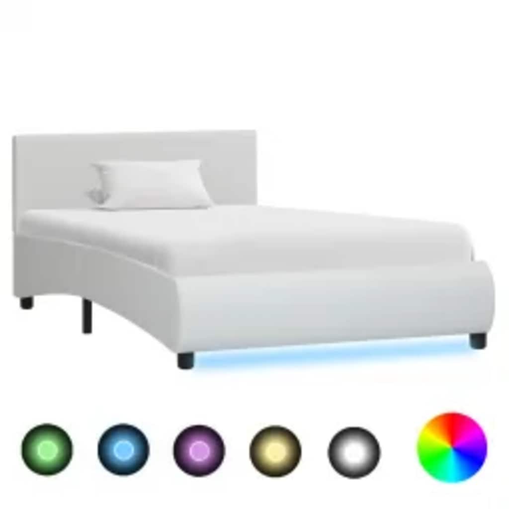 Bedframe met LED kunstleer wit 100x200 cm – afbeelding 1