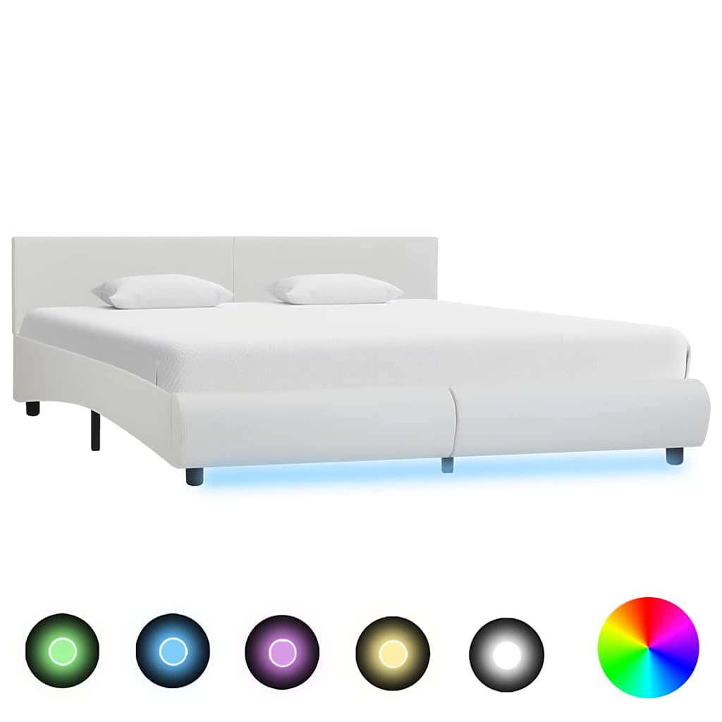 Bedframe met LED kunstleer wit 180x200 cm – afbeelding 1