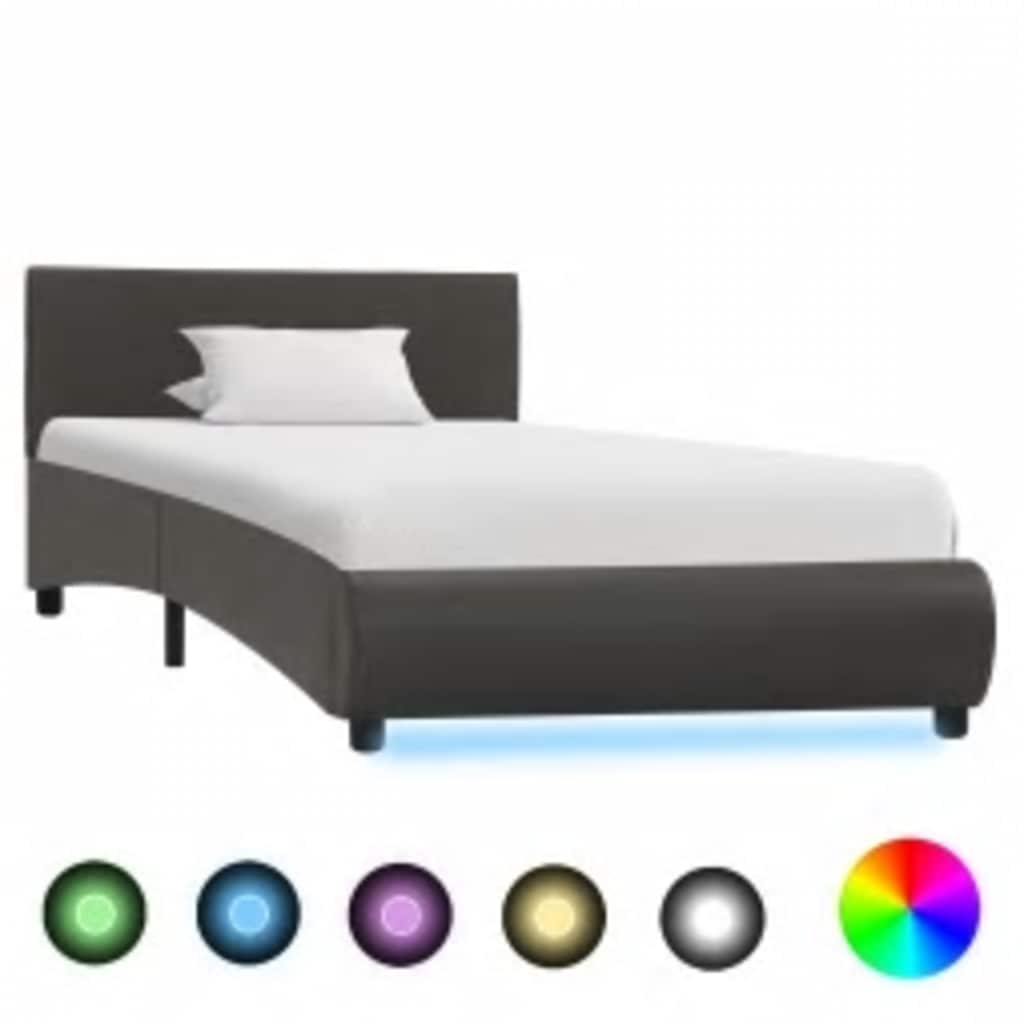Bedframe met LED kunstleer grijs 100x200 cm – afbeelding 1