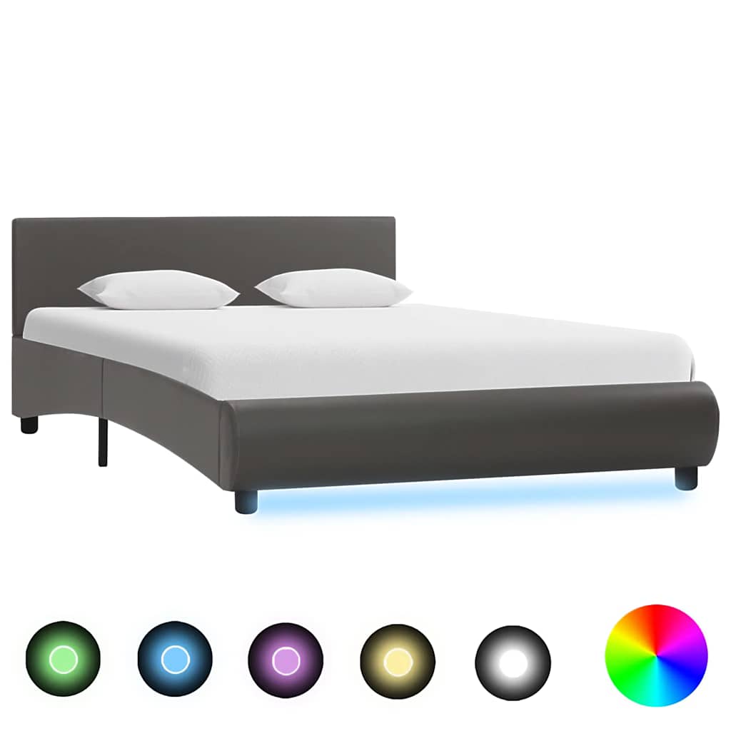 Bedframe met LED kunstleer grijs 120x200 cm – afbeelding 1