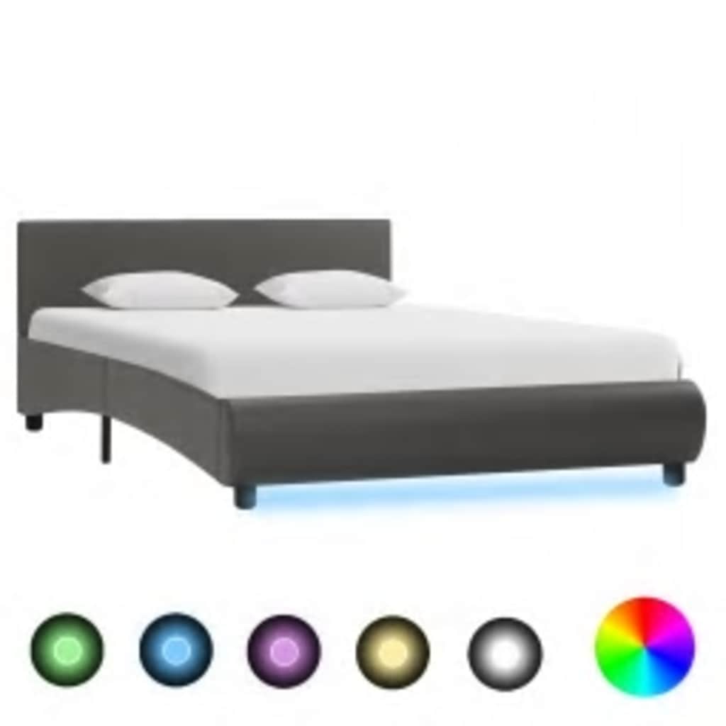 Bedframe met LED kunstleer grijs 140x200 cm – afbeelding 1
