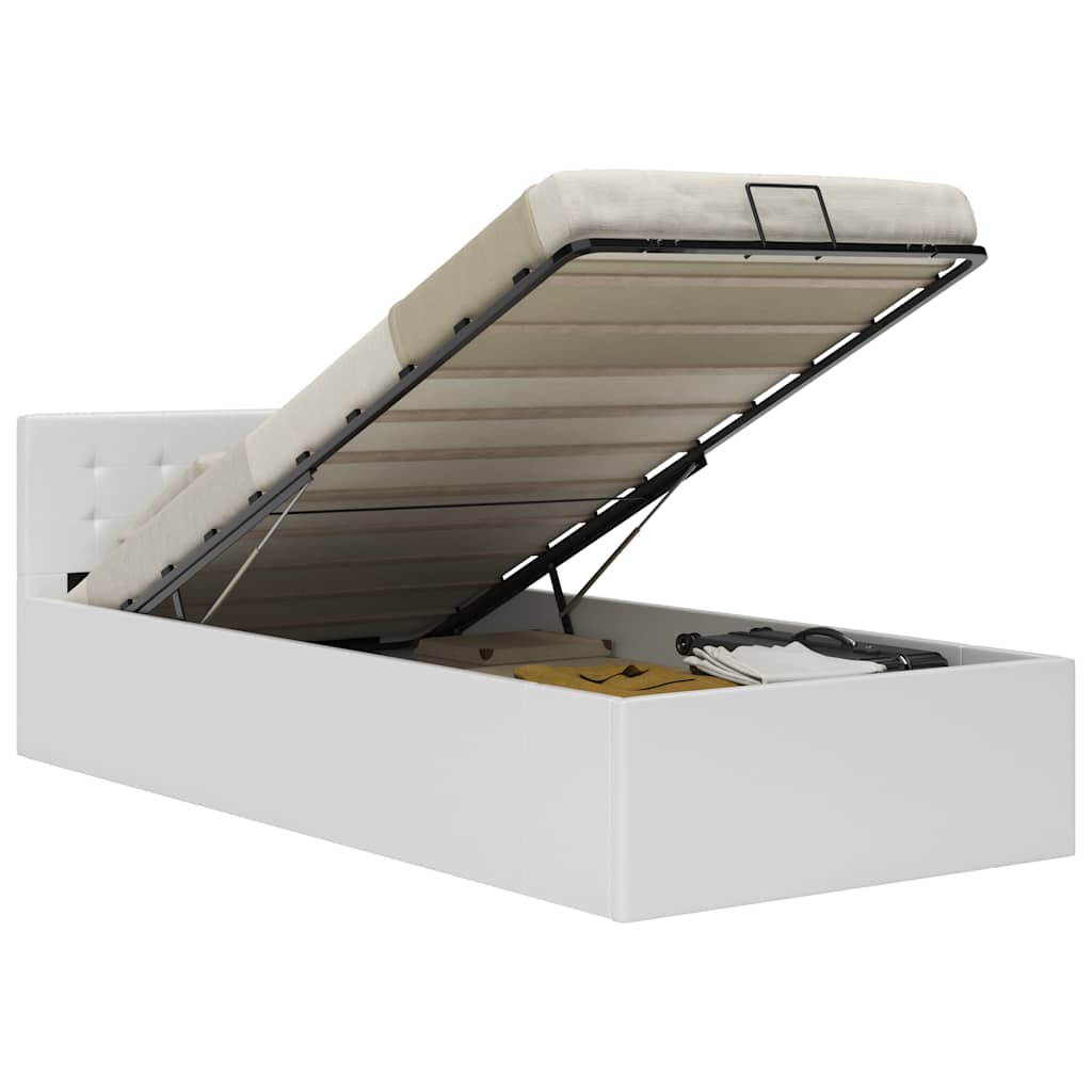 Bedframe met opslag hydraulisch kunstleer wit 100x200 cm – afbeelding 1
