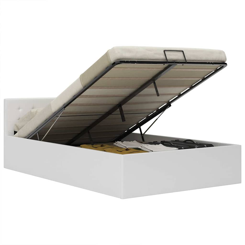 Bedframe met opbergruimte hydraulisch kunstleer wit 120x200 cm – afbeelding 1