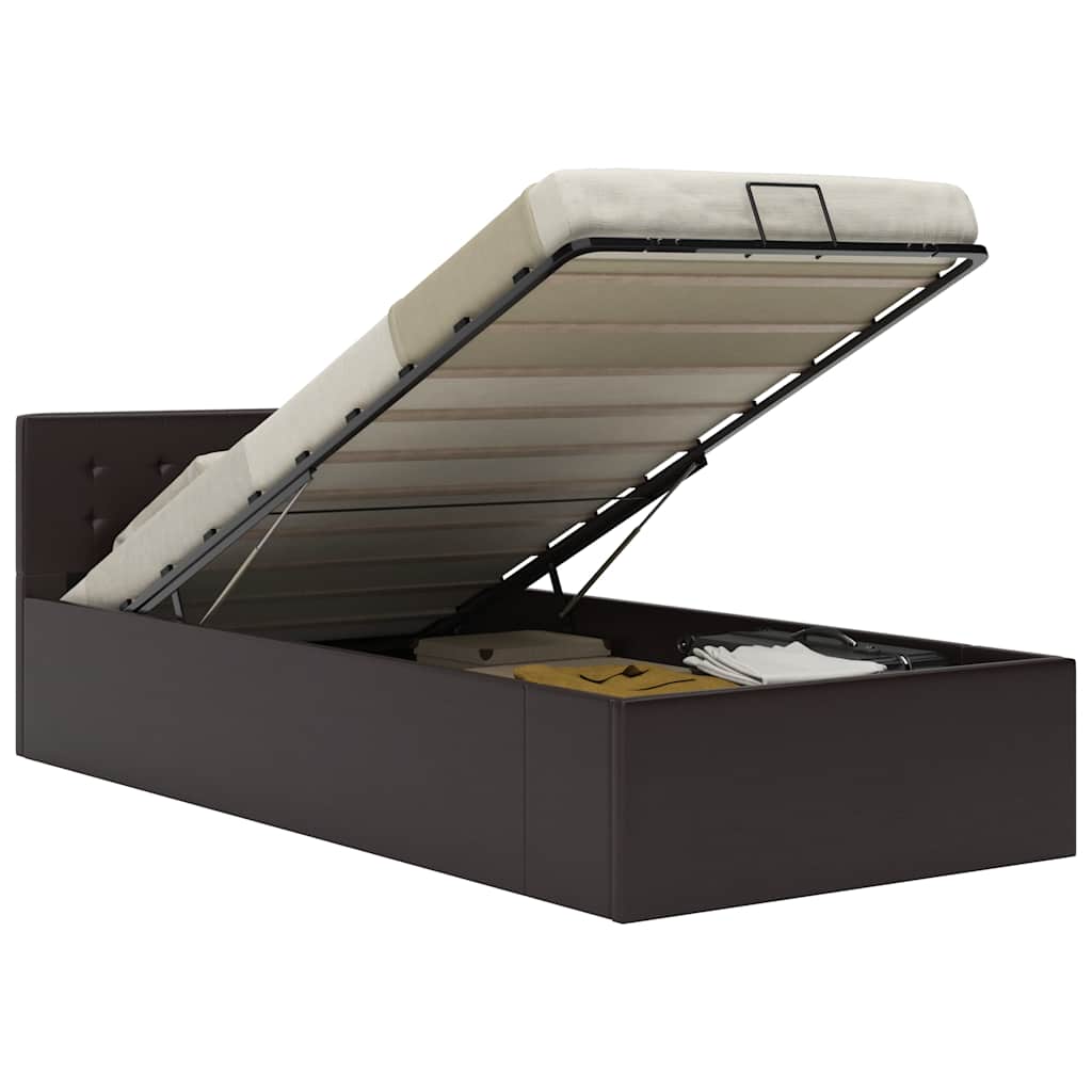 Bedframe met opbergruimte hydraulisch kunstleer grijs 90x200 cm – afbeelding 1