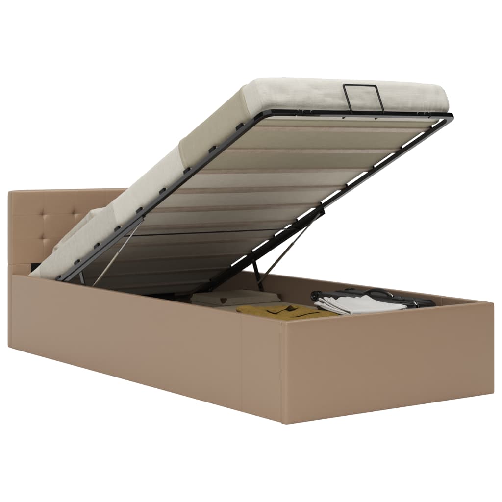 Bedfram met opslag hydraulisch kunstleer cappuccino 100x200 cm – afbeelding 1