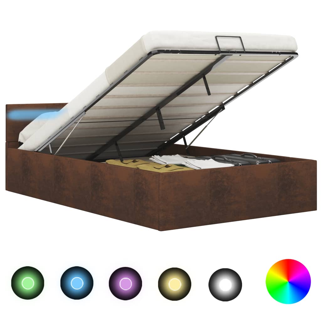 Bedframe met hydraulische opslag en LED stof bruin 120x200 cm – afbeelding 1