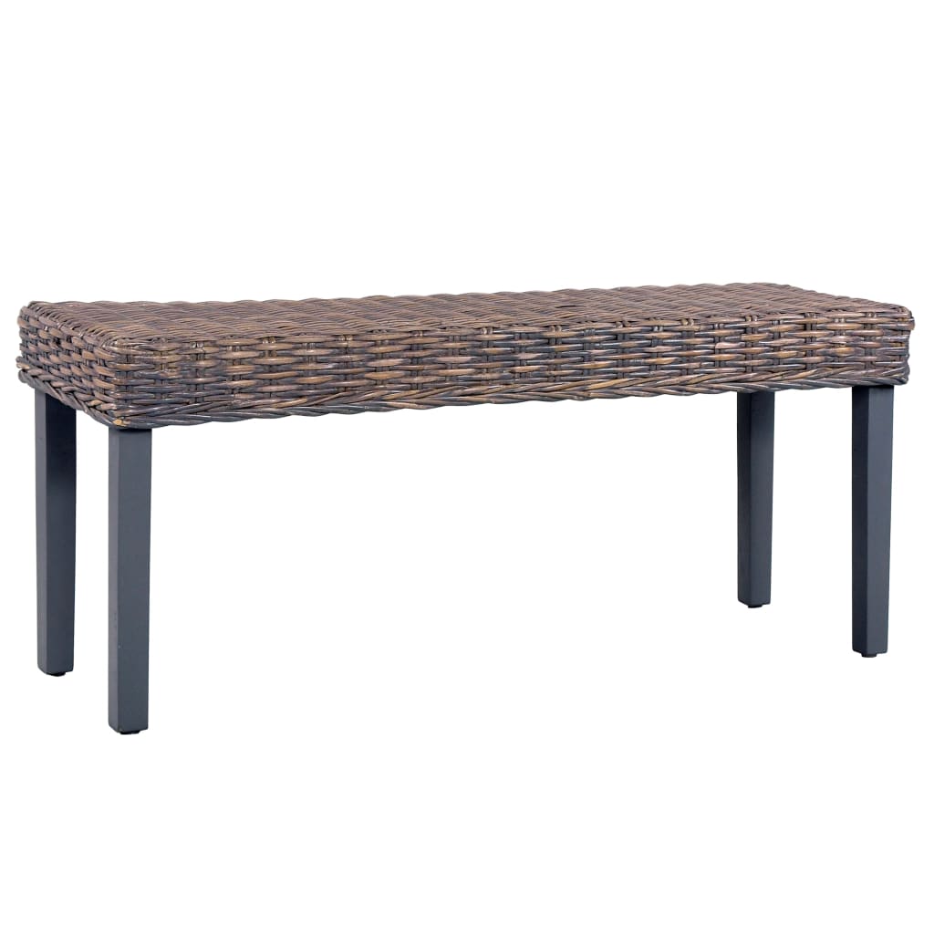 Bankje 110 cm natuurlijk kubu rattan en massief mahoniehout grijs – afbeelding 1