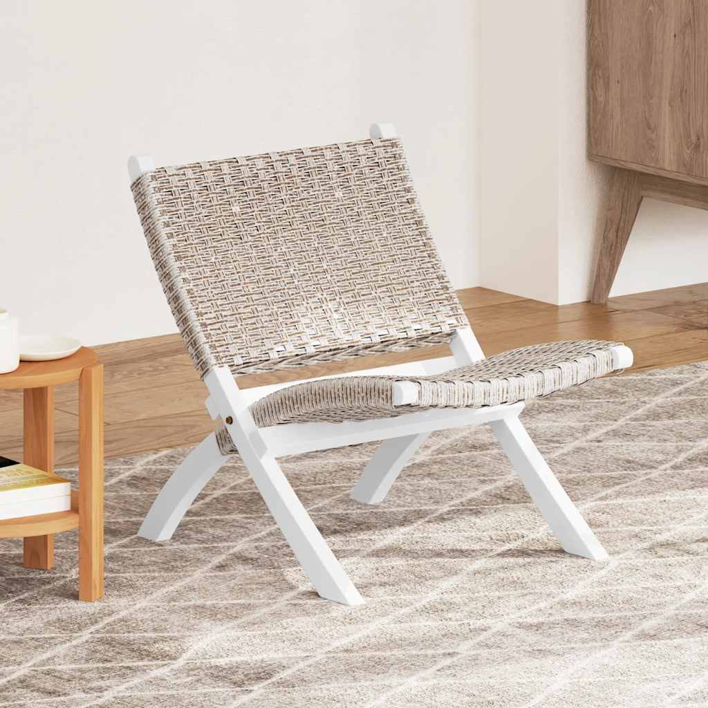 Relaxstoel natuurlijk kubu rattan en massief mahoniehout wit