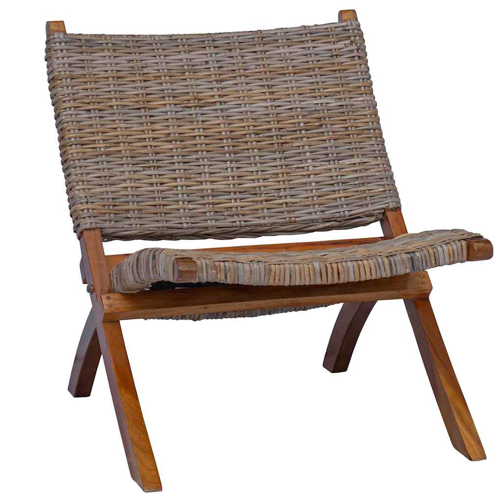 Relaxstoel natuurlijk kubu rattan en massief mahoniehout