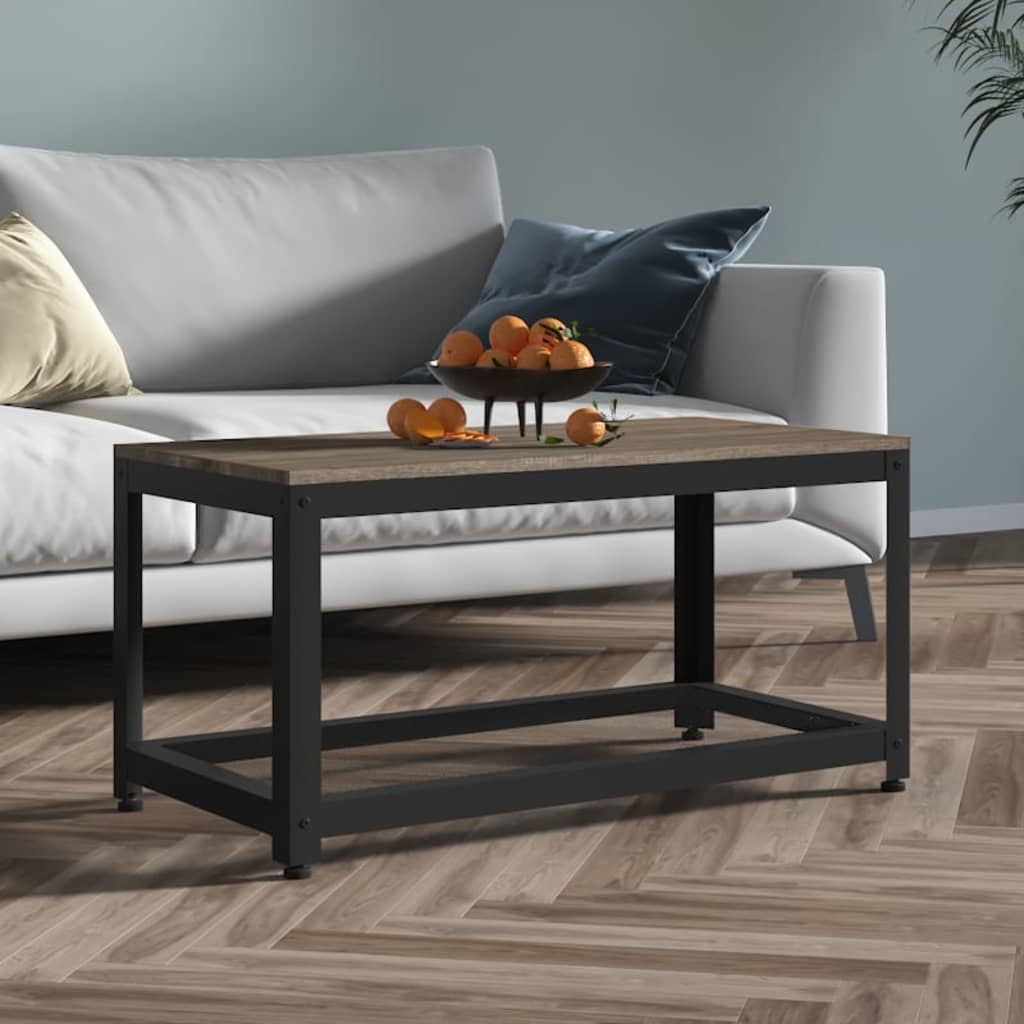 Salontafel 90x45x45 cm MDF en ijzer grijs en zwart – afbeelding 1