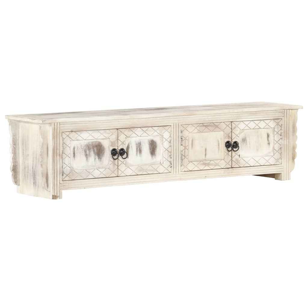 Tv-meubel 140x30x35 cm massief mangohout wit – afbeelding 1