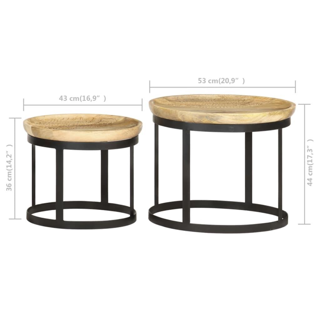 Bijzettafel rond 2 st massief mangohout en staal – afbeelding 9
