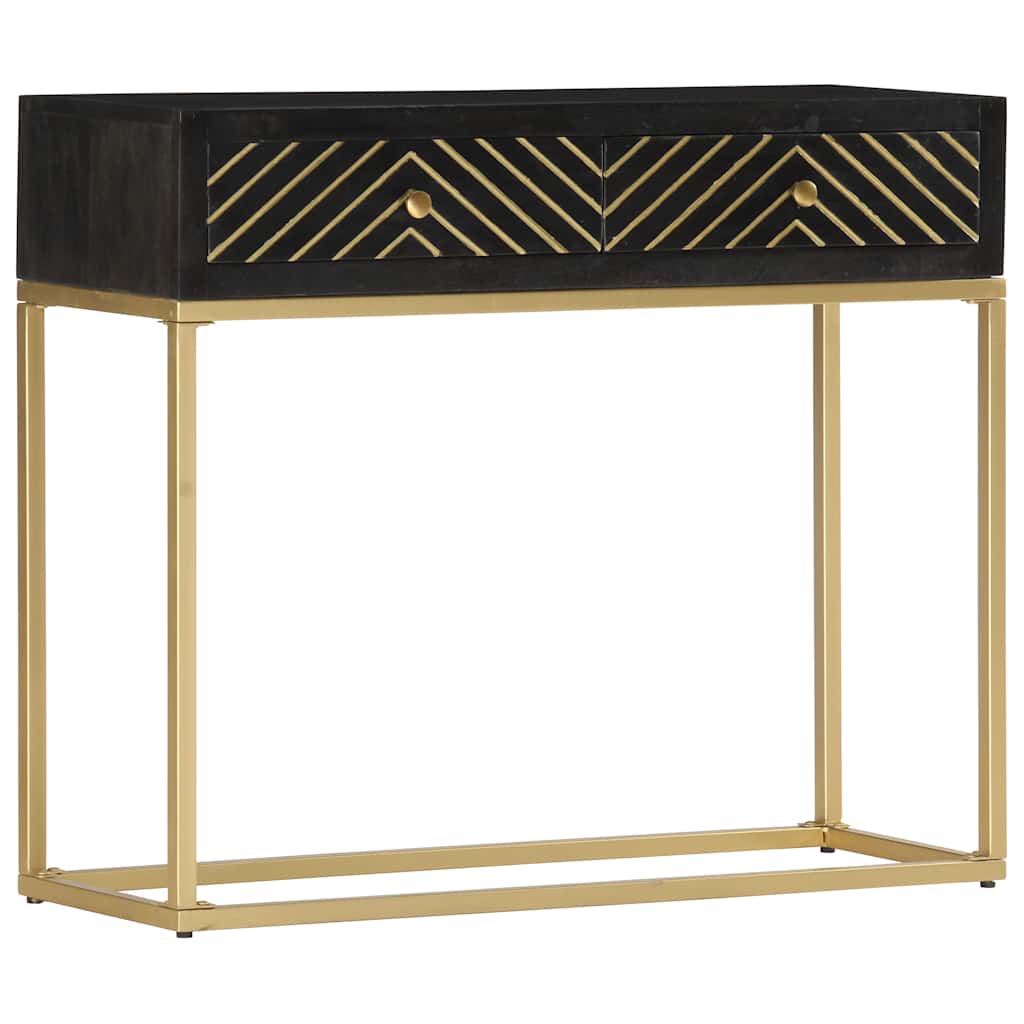 Wandtafel 90x30x75 cm massief mangohout zwart en goudkleurig – afbeelding 9