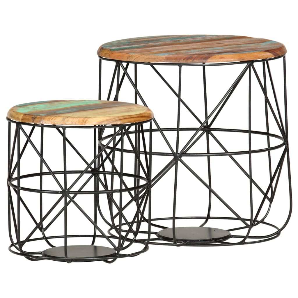 Salontafels 2 st massief gerecycled hout – afbeelding 10