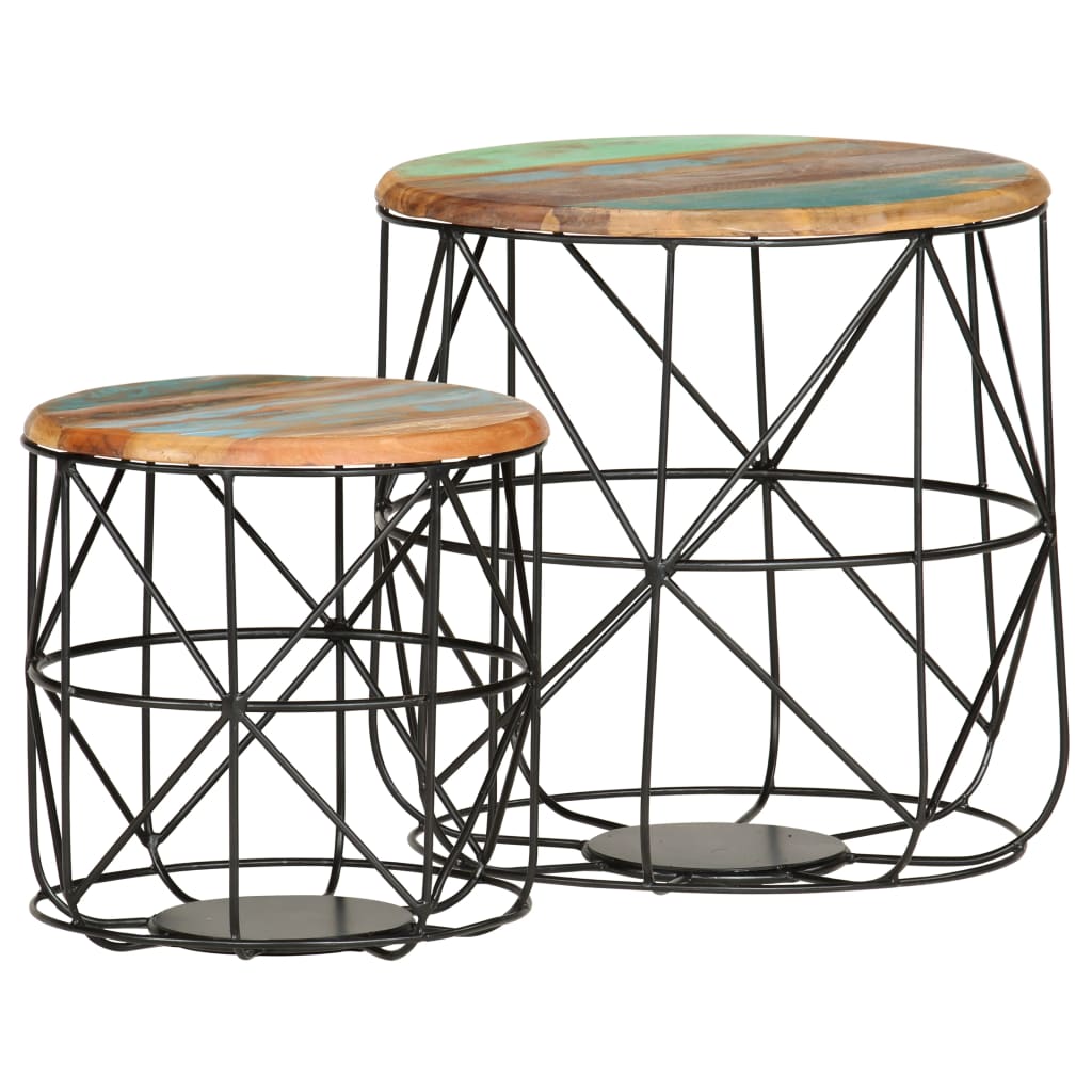 Salontafels 2 st massief gerecycled hout – afbeelding 7