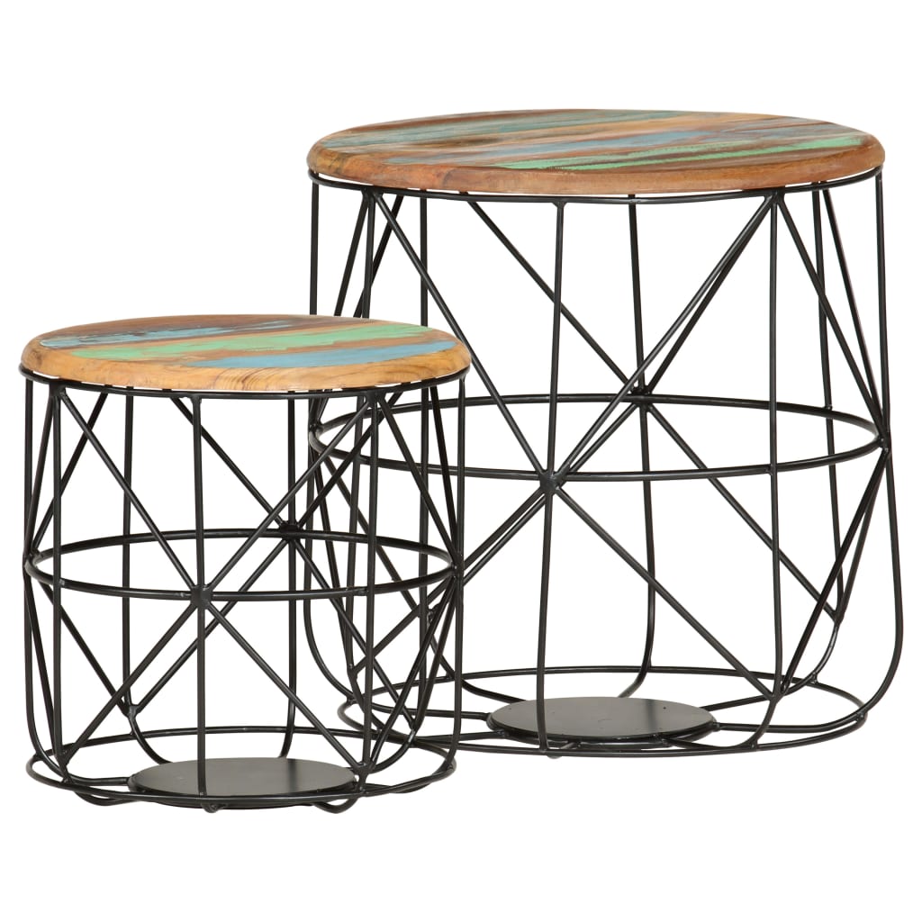 Salontafels 2 st massief gerecycled hout – afbeelding 8