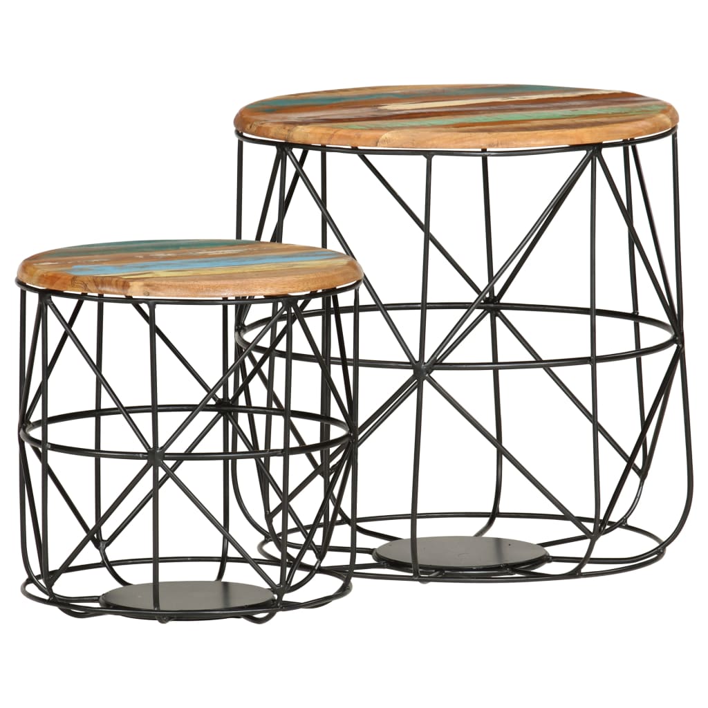 Salontafels 2 st massief gerecycled hout – afbeelding 9