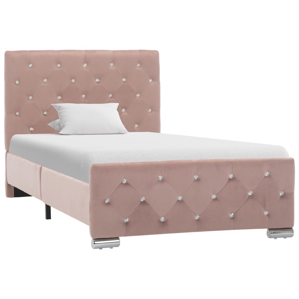Bedframe fluweel roze 90x200 cm – afbeelding 1