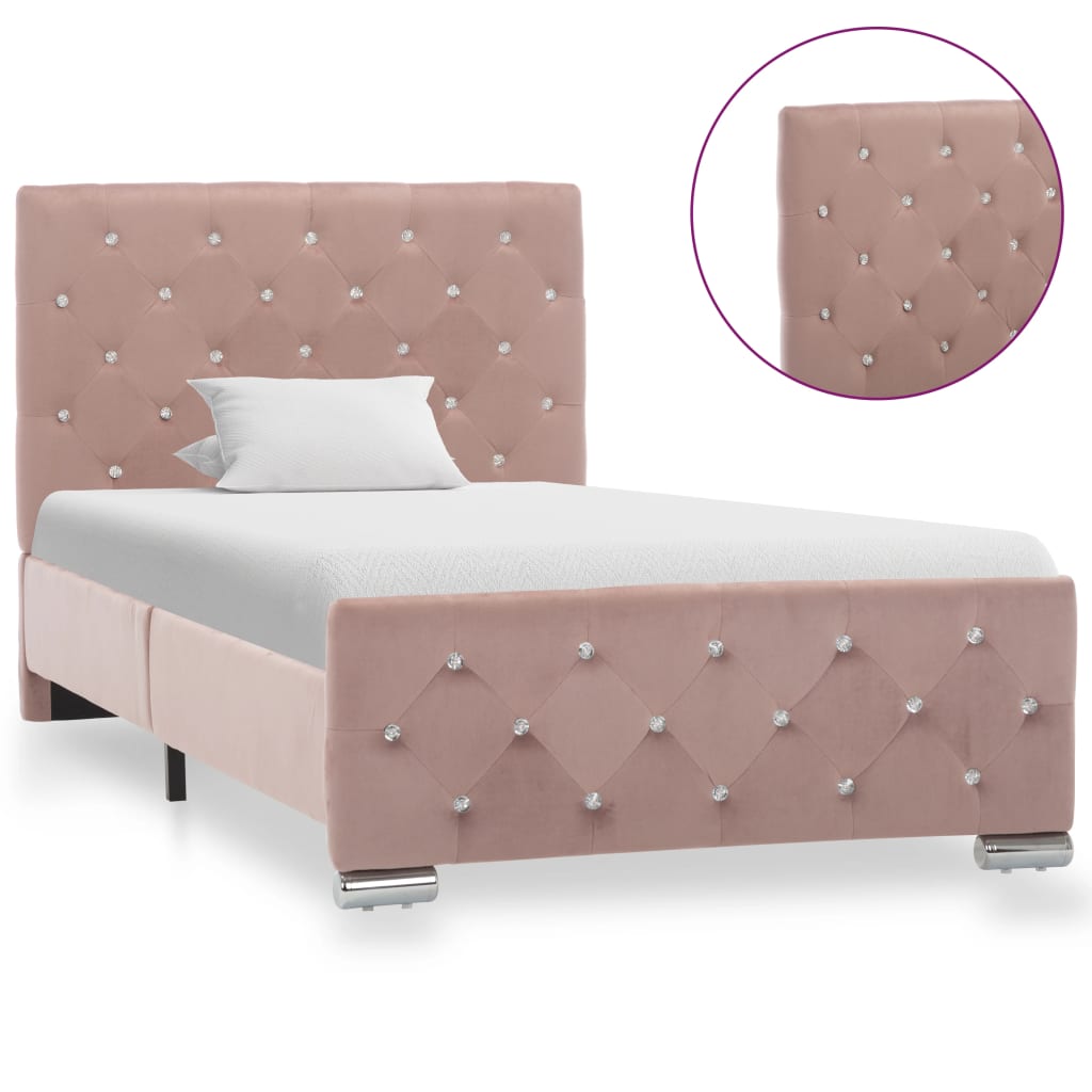 Bedframe fluweel roze 90x200 cm – afbeelding 3