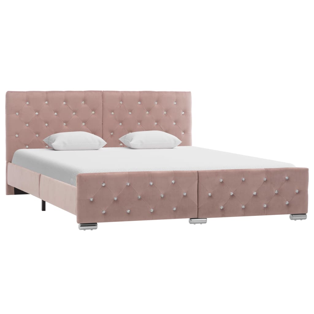 Bedframe fluweel roze 160x200 cm – afbeelding 1