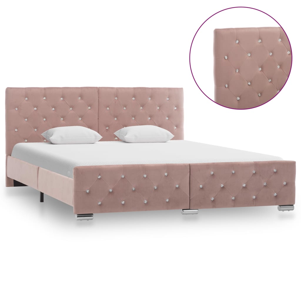 Bedframe fluweel roze 160x200 cm – afbeelding 3