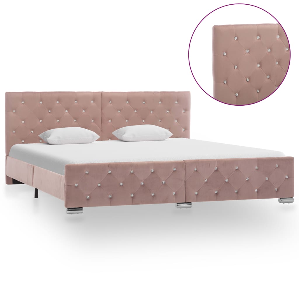Bedframe fluweel roze 180x200 cm – afbeelding 3