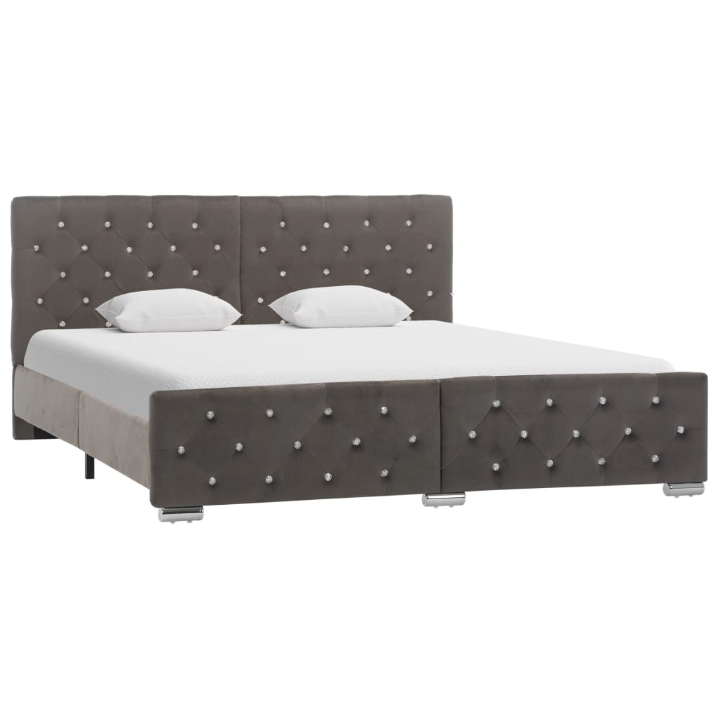 Bedframe fluweel grijs 160x200 cm – afbeelding 1