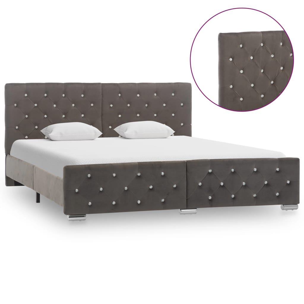 Bedframe fluweel grijs 160x200 cm – afbeelding 3