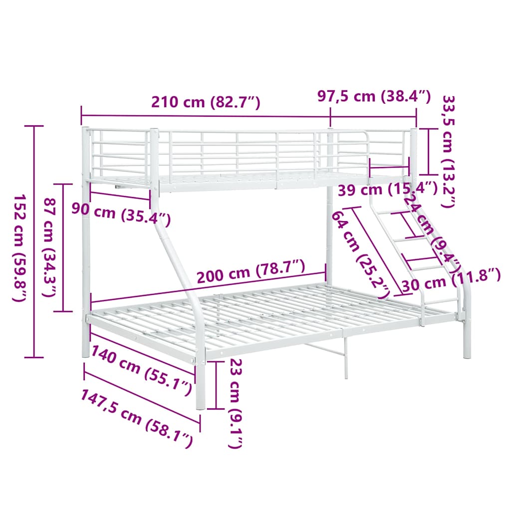 Stapelbedframe metaal wit 140x200 cm/90x200 cm – afbeelding 8
