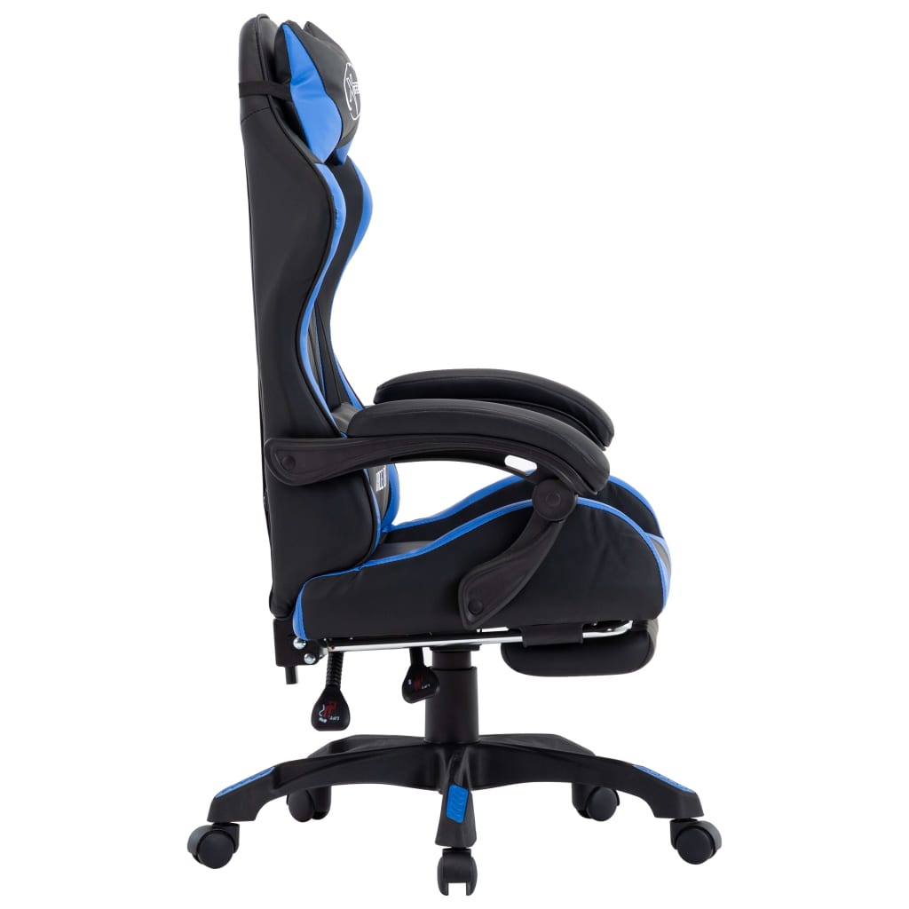 Racestoel met voetensteun kunstleer blauw en zwart – afbeelding 3