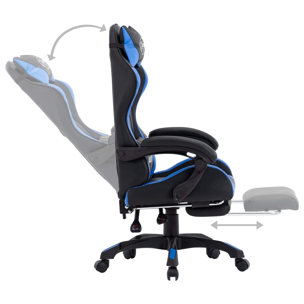 Racestoel met voetensteun kunstleer blauw en zwart – afbeelding 4