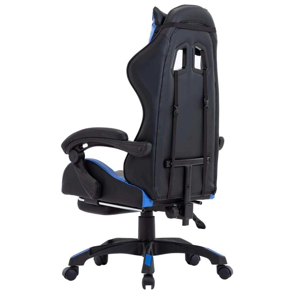 Racestoel met voetensteun kunstleer blauw en zwart – afbeelding 5
