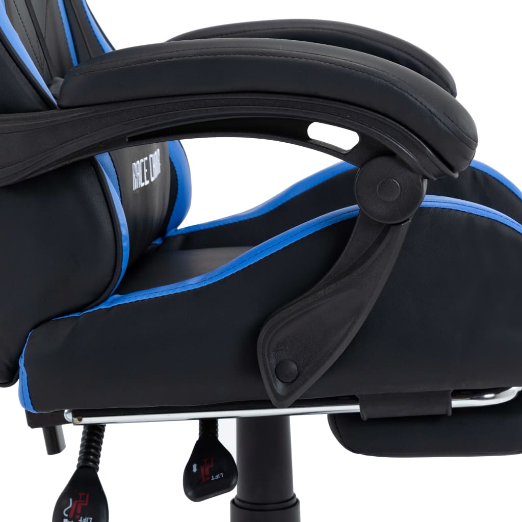 Racestoel met voetensteun kunstleer blauw en zwart – afbeelding 7