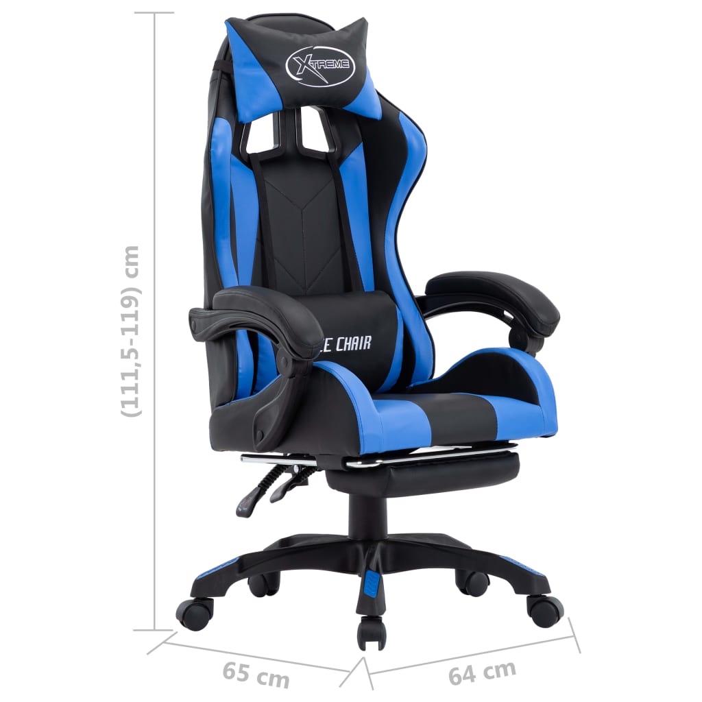 Racestoel met voetensteun kunstleer blauw en zwart – afbeelding 8