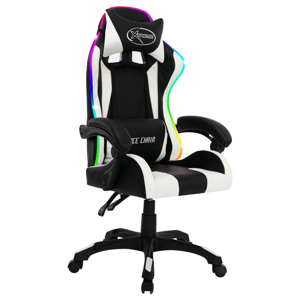 Racestoel met RGB LED-verlichting kunstleer wit en zwart – afbeelding 2