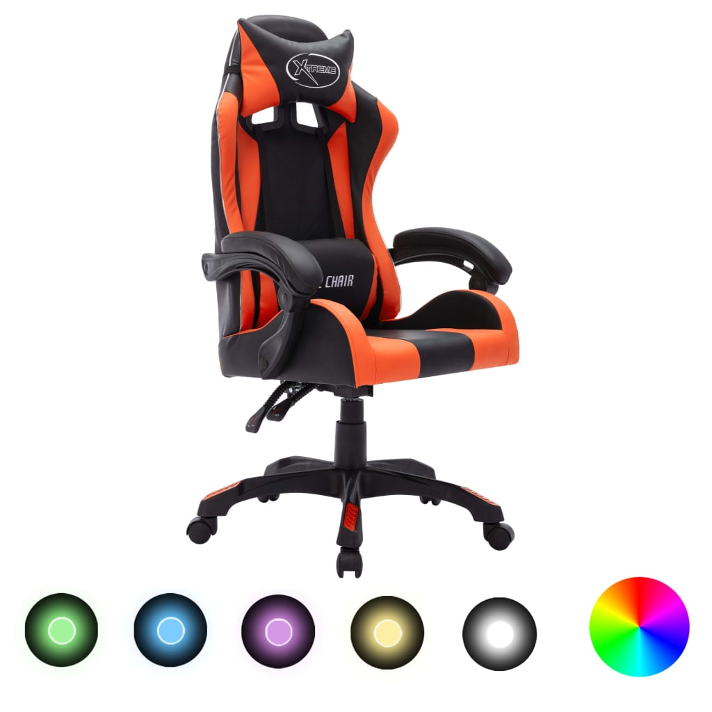 Racestoel met RGB LED-verlichting kunstleer oranje en zwart – afbeelding 1