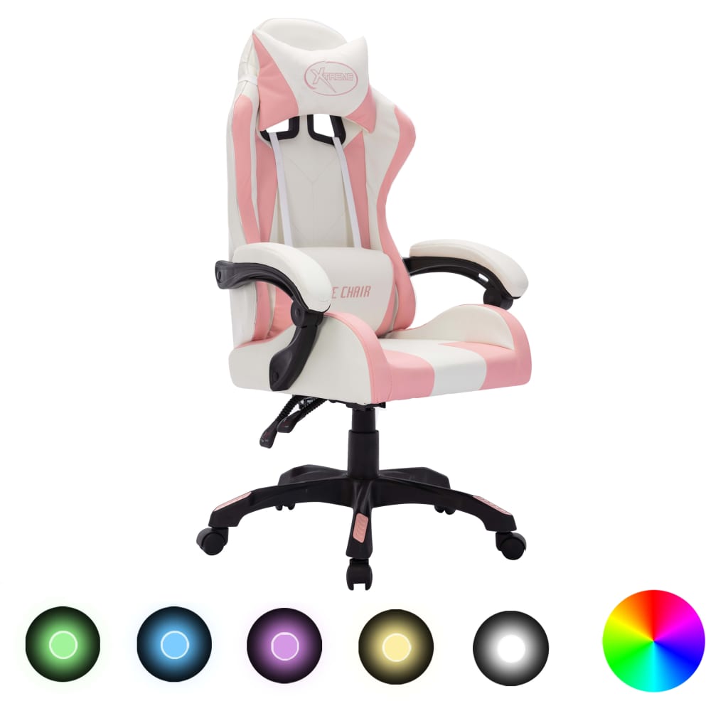 Racestoel met RGB LED-verlichting kunstleer roze en zwart – afbeelding 1