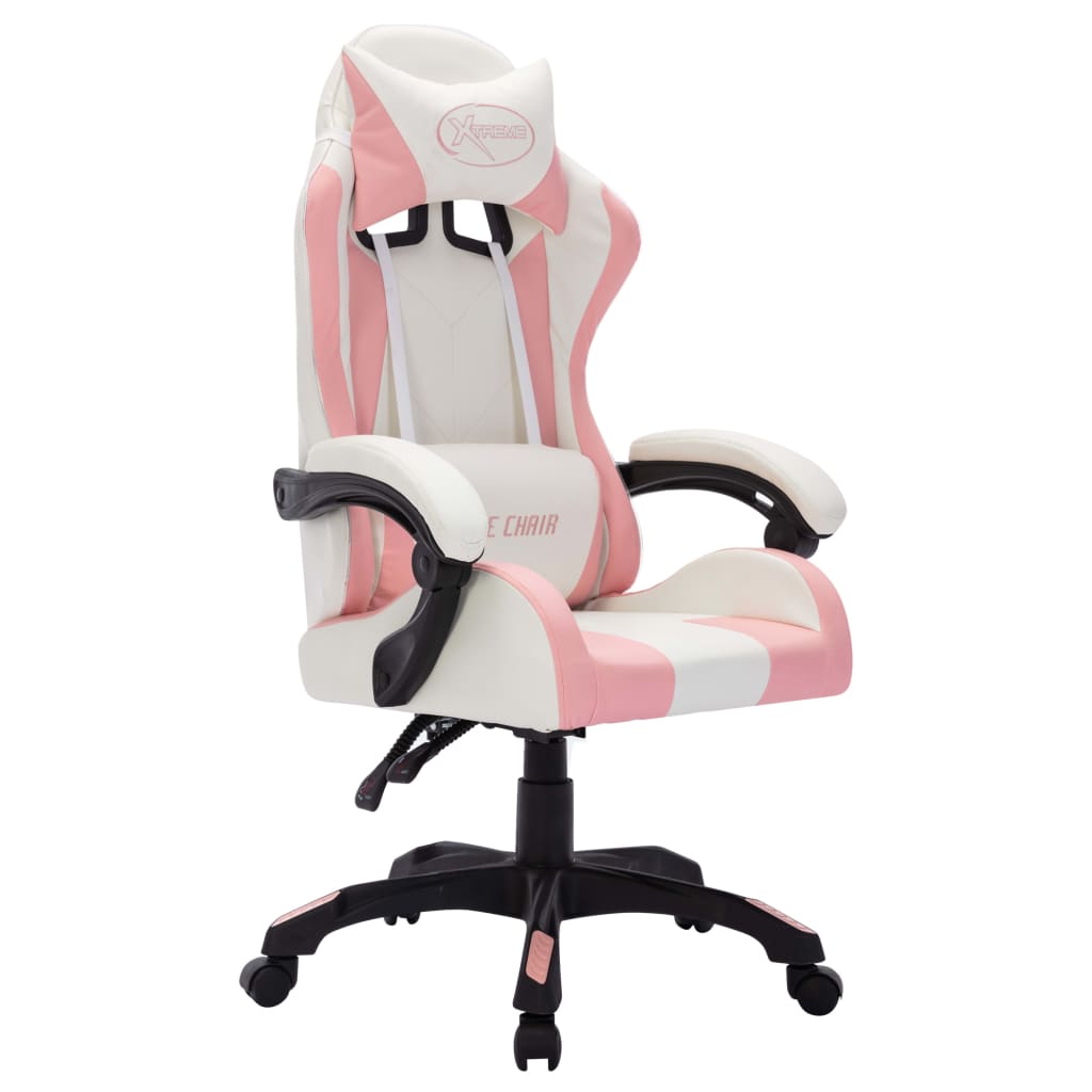Racestoel met RGB LED-verlichting kunstleer roze en zwart – afbeelding 3