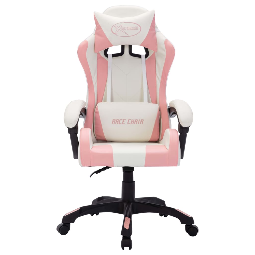 Racestoel met RGB LED-verlichting kunstleer roze en zwart – afbeelding 4