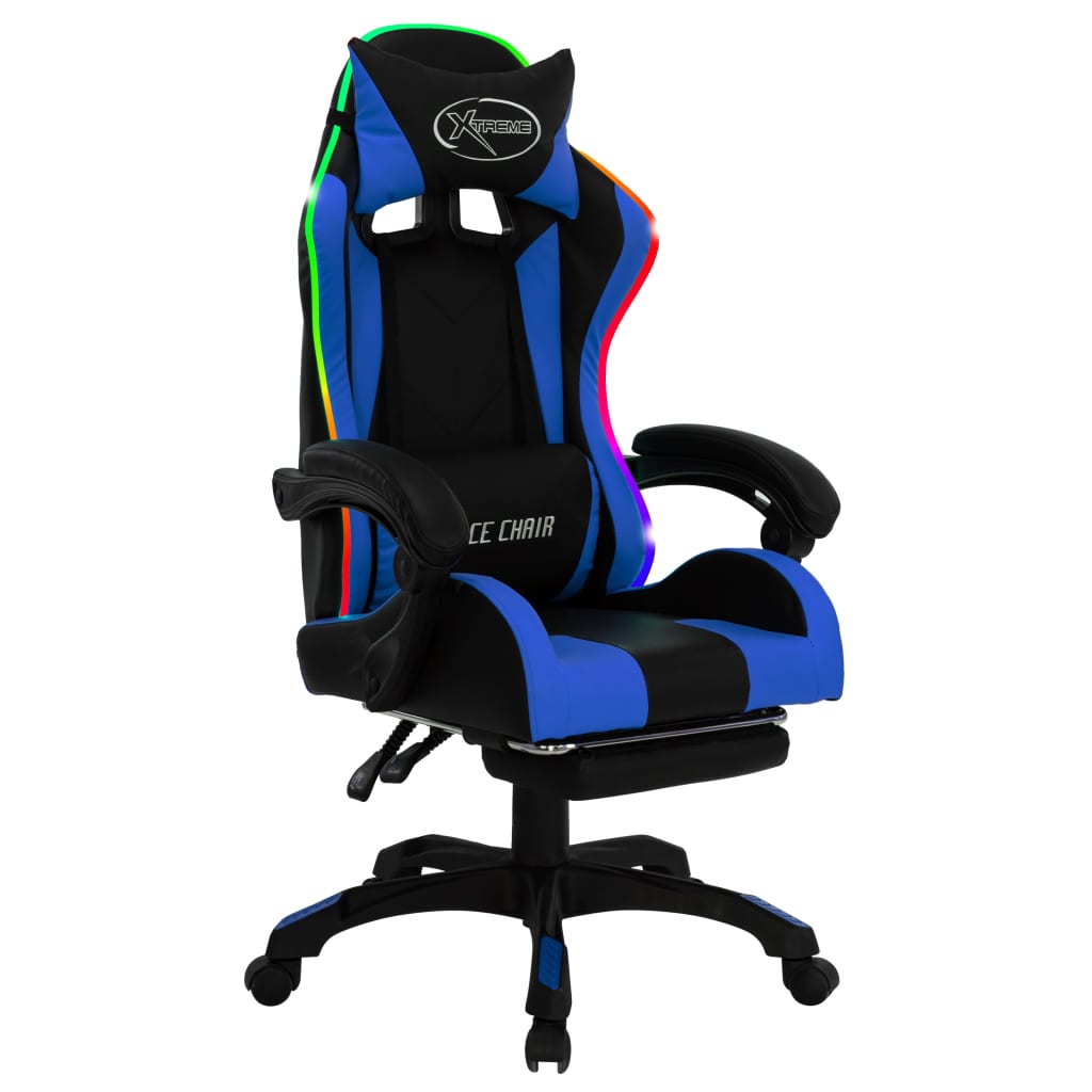 Racestoel met RGB LED-verlichting kunstleer blauw en zwart – afbeelding 2