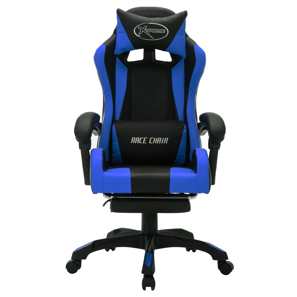 Racestoel met RGB LED-verlichting kunstleer blauw en zwart – afbeelding 4