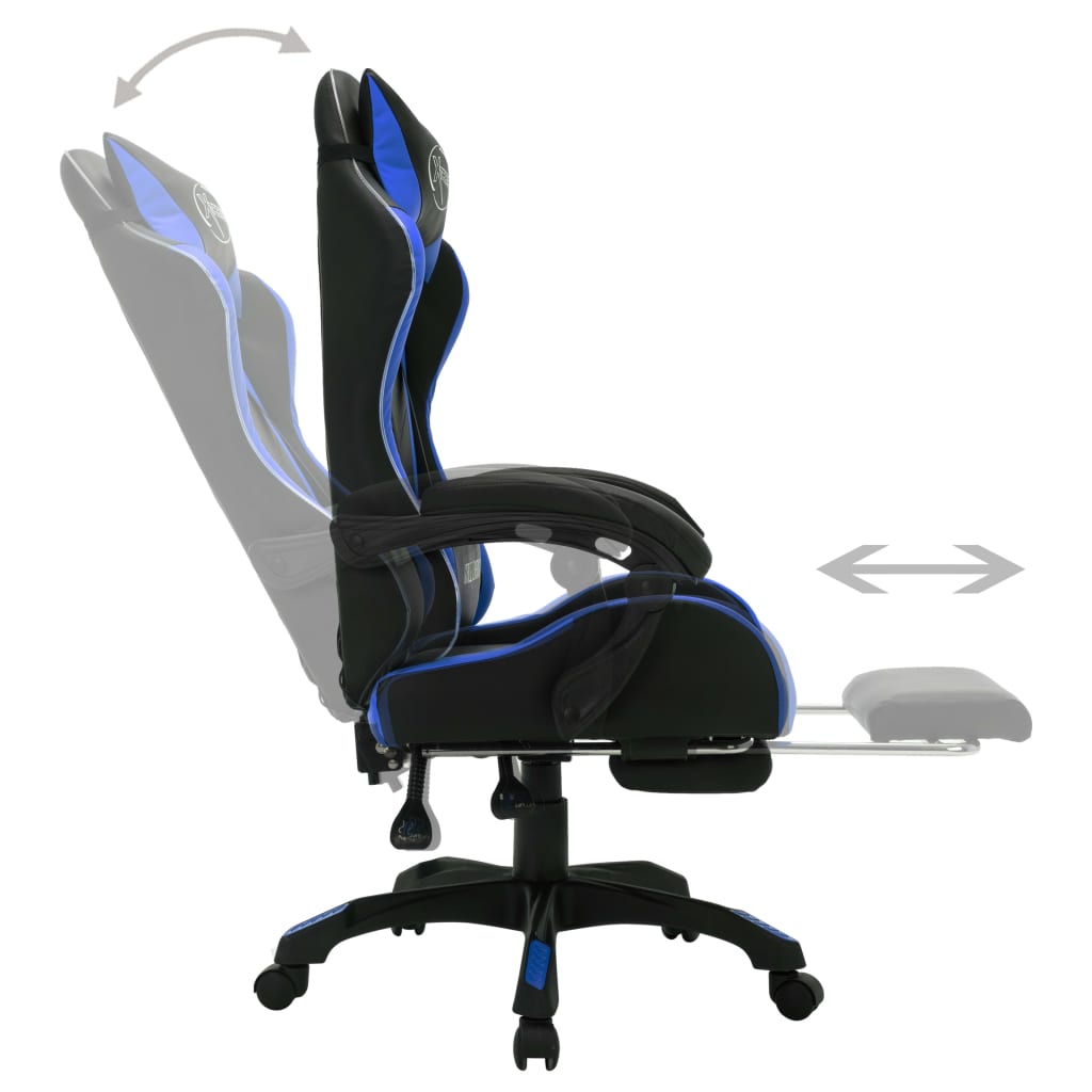 Racestoel met RGB LED-verlichting kunstleer blauw en zwart – afbeelding 5