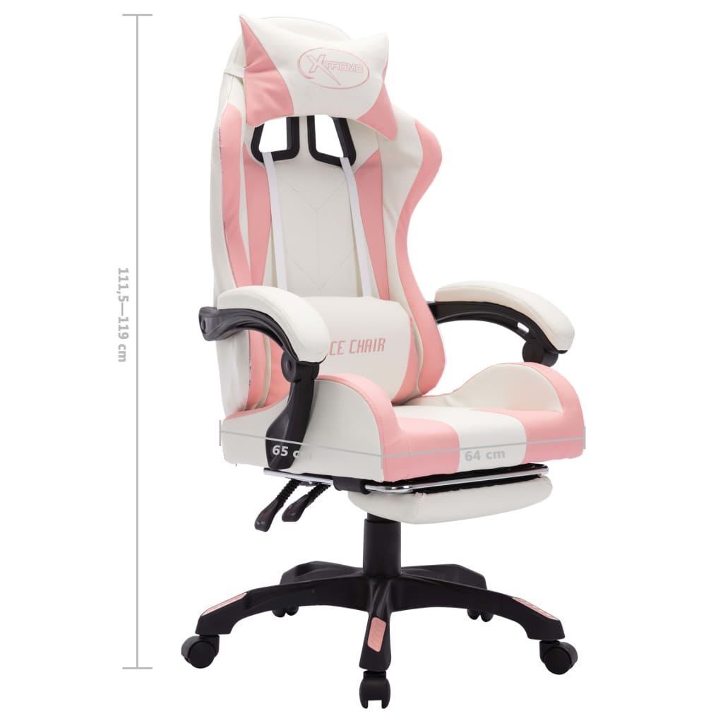 Racestoel met RGB LED-verlichting kunstleer roze en wit – afbeelding 11