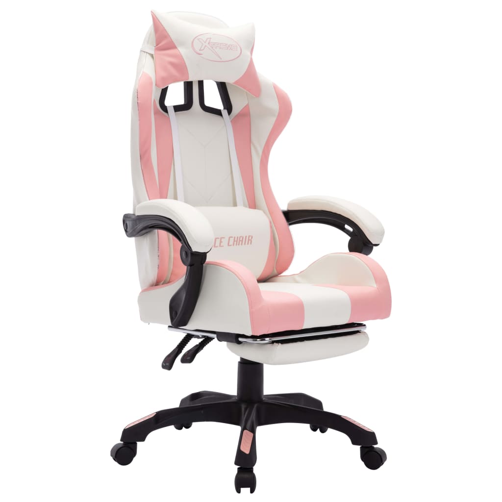 Racestoel met RGB LED-verlichting kunstleer roze en wit – afbeelding 3