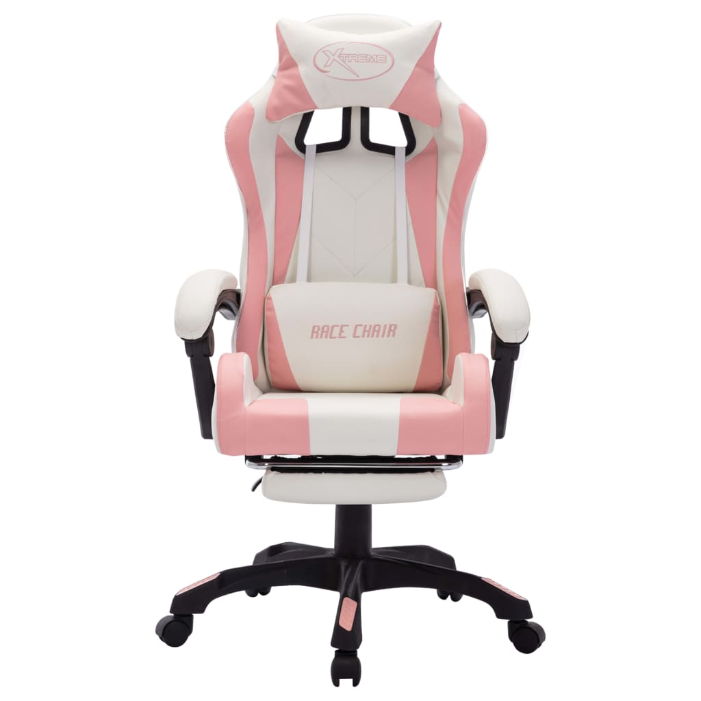 Racestoel met RGB LED-verlichting kunstleer roze en wit – afbeelding 4