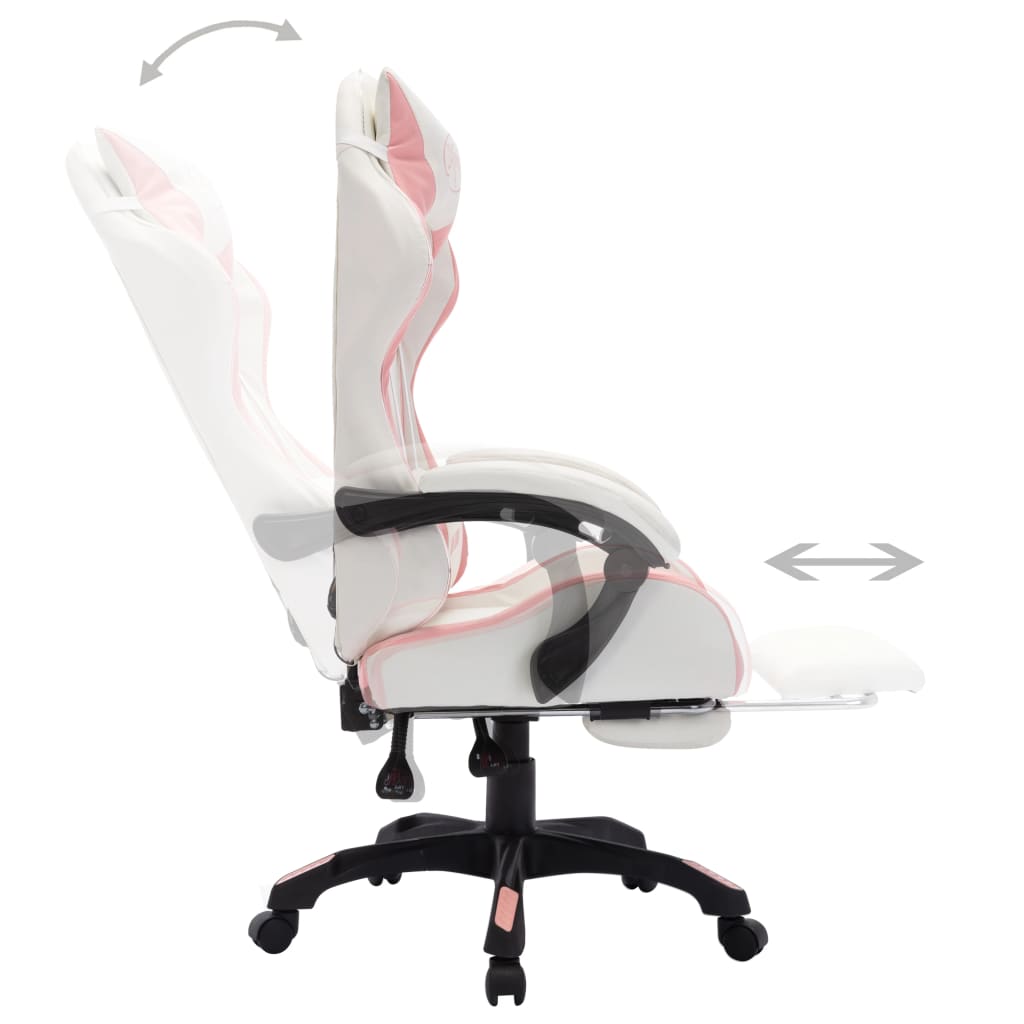 Racestoel met RGB LED-verlichting kunstleer roze en wit – afbeelding 5